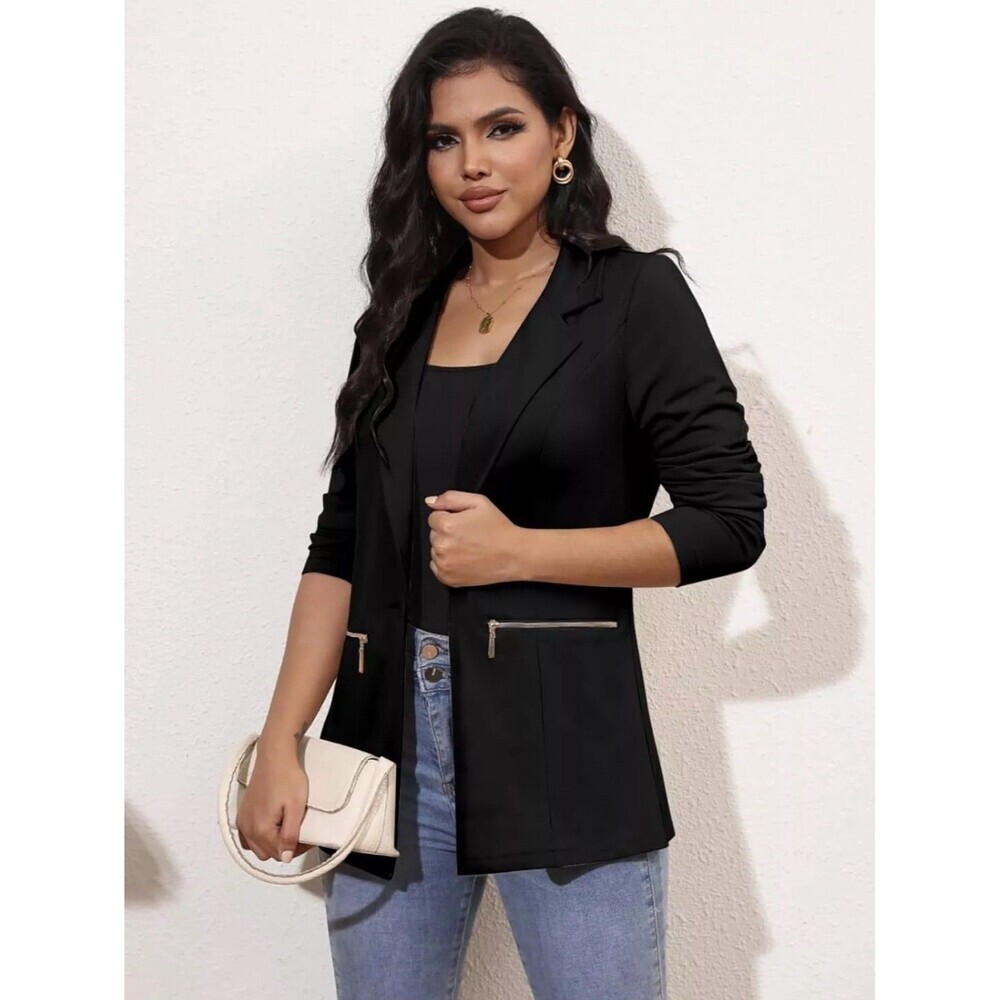 Genhoo Women's Long Sleeve Blazer Button Cardigan Jacket Work Office Blazer L